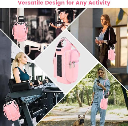 icolor Magnetic Gym Bag Water Bottle Carrier Holder with Phone Pockets & Shoulder Strap,Gym Magnetic Bag 5 Built-in Magnets Gym Accessories Organizer Sling Bottle Bag Pouch Sleeve