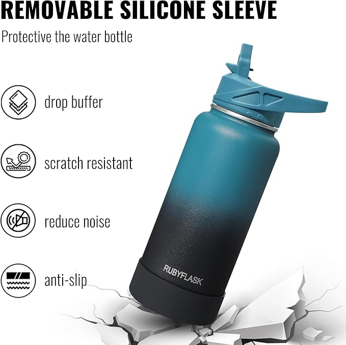 40oz Insulated Water Bottle with Straw, Stainless Steel Metal Vacuum Water Flask, Large Thermal Water bottle with Leakproof 3 Lids for Travel, Camping, Gym Sports Armygreen