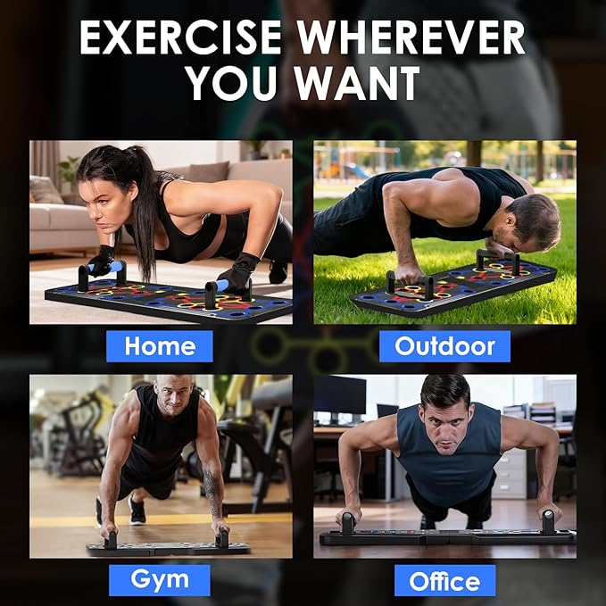 Push Up Board, 15 in 1 Multi-Functional Foldable Pushup Training Board with Handles, Foldable Floor Chest Muscle Exercise Fitness Equipment Burn Fat Push Up Board for Strength Training, Chest, Arms & Core