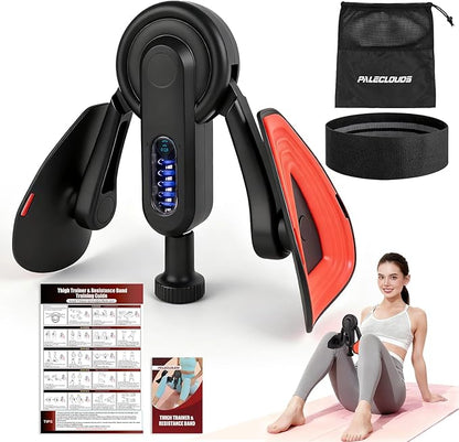 Thigh Trainer for Women, 10-100lb Adjustable Resistance Inner Thigh Exerciser with Leg Band & Poster for Kegel Exercise, Pelvic Floor Trainer for Postpartum Rehabilitation Home Gym