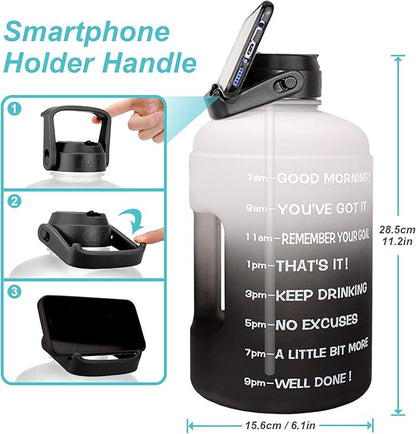 QuiFit 1 Gallon Water Bottle - with Straw & Motivational Time Marker Leak-Proof BPA Free Reusable Gym Sports Outdoor Large(128OZ/73OZ) Capacity Water Jug