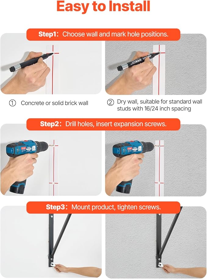 VEVOR Pull Up Bar, Multi-Grip Wall Mounted Pull Ups, 50 in Width Multifunctional Chin Up Training Station, Heavy Duty Steel Upper Body Workout Bars with Hangers, 440 lbs Weight Capacity, for Home Gym