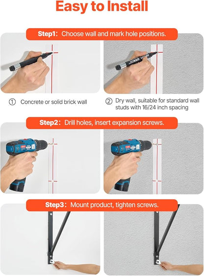VEVOR Pull Up Bar, Multi-Grip Wall Mounted Pull Ups, 50 in Width Multifunctional Chin Up Training Station, Heavy Duty Steel Upper Body Workout Bars with Hangers, 440 lbs Weight Capacity, for Home Gym