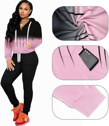 CLOCOR Track Suits for Women Set - Casual 2 Piece Outfits Sweatsuit Pocket Hoodies Long Sleeve with Patchwork Pants Set