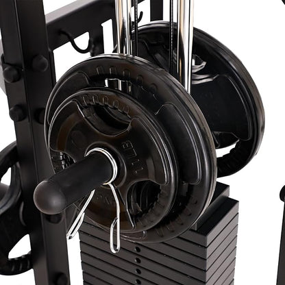 Altas Strength 3061B Smith Machine with Adjustable Lever Arms, 2:1 Pulley Ratio All-in-One Home Gym System, Commercial Grade Squat Rack with Dual 440lbs Weight Stacks & Attachment (Safe Solo Training)
