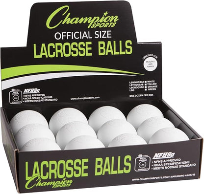 Champion Sports Lacrosse Balls – Official Size SEI Certified, Multi-Color Packs of 3, 6, or 12 for Practice & Games
