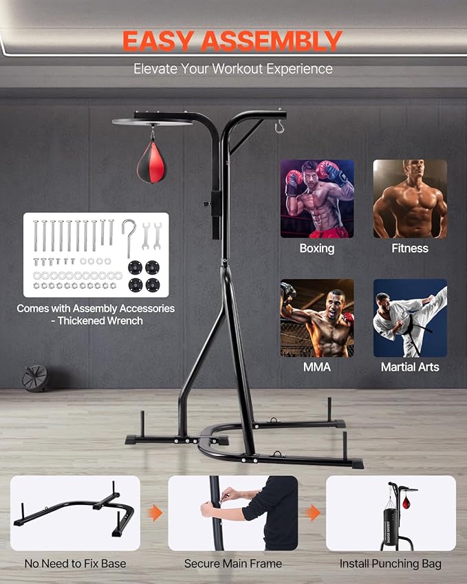 VEVOR 2 in 1 Punching Bag Stand, Steel Heavy Duty Workout Equipment,Freestanding Sandbag Rack,for Home Gym Fitness