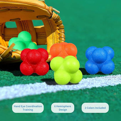 6 Pack Reaction Ball Set for Agility Training Hand Eye Coordination Reflex Workout Bounce Ball for Baseball Tennis Basketball Exercise