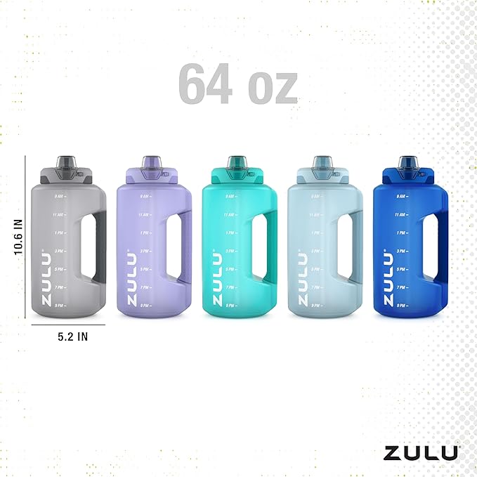 Zulu Goals Half Gallon Jug with Time Marker & Handle for All Day Hydration & Silicone Straw with Locking, Leak-Proof Lid, BPA Free, 64oz