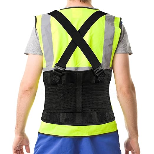 Work Back Brace - Back Support Belt for Lower Back Pain Relief, Heavy Lifting, Herniated Discs - Industrial Back Brace for Work With Shoulder Straps Fits Men and Women 3XL/4XL(45"-53")