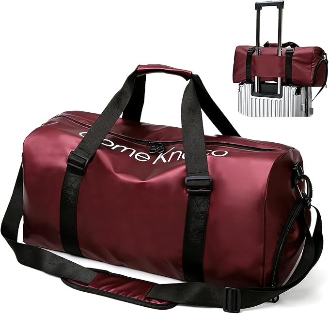 Gym Bag for Men Women Waterproof Duffle Bag with Shoes Compartment and Wet Pocket Multipurpose Sports Weekender Bags for Travel, Sports, Fitness and Workout,Red