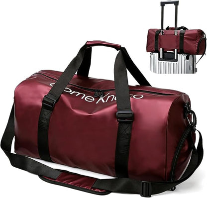 Gym Bag for Men Women Waterproof Duffle Bag with Shoes Compartment and Wet Pocket Multipurpose Sports Weekender Bags for Travel, Sports, Fitness and Workout,Red