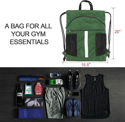 BeeGreen Drawstring Backpack Bag with Shoe Compartment, X-Large Black Gym Sports String Cinch Backpack