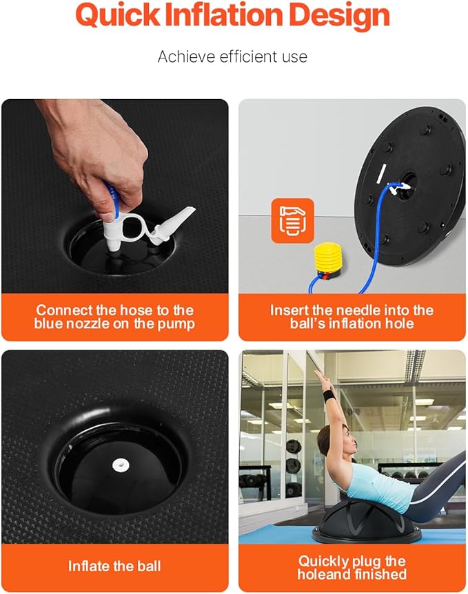 VEVOR Half Exercise Ball Trainer, 23/26 inch Balance Ball Trainer, 1500lbs Capacity Stability Ball, Yoga Ball with Resistance Bands & Foot Pump, Strength Fitness Ball for Home Gym Full Body Workout
