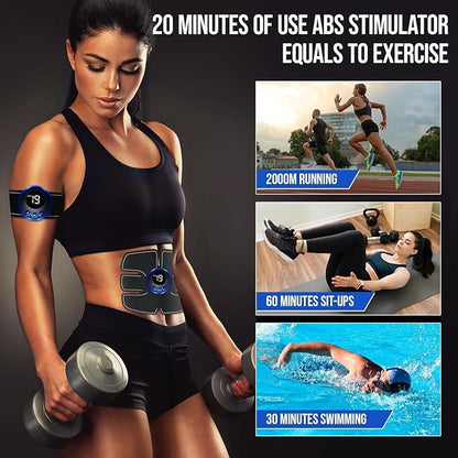 Abs Muscle -Portable Toner - Trainer Workout Equipment for Men Woman Abdomen Home Office Exercise, 10pcs Free Gel Pads