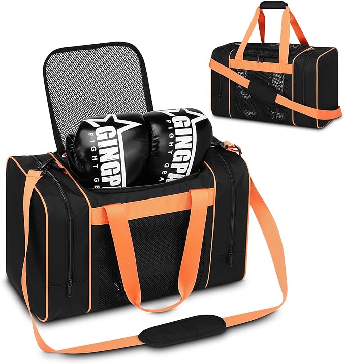 Boxing Gym Duffle Bag, Breathable Mesh Gym Bag for Boxing Gear | Wet Pocket, Privacy Pocket & Removable Shoulder Strap, Multipurpose Muay Thai, MMA, BJJ, Jiu Jitsu, Wrestling Workout Bag