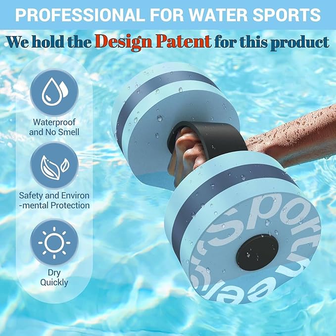 Sportneer Water Weights Aquatic Exercise Dumbbells Water Dumbbell Aerobics Workouts Set of 2 EVA Foam Pool Weights Dumbbells Set Aqua Fitness Barbells Equipment for Water Aerobics Weight Loss