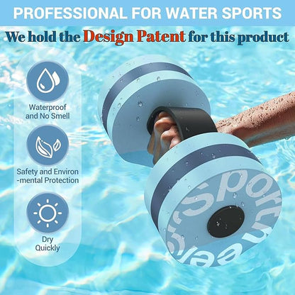 Sportneer Water Weights Aquatic Exercise Dumbbells Water Dumbbell Aerobics Workouts Set of 2 EVA Foam Pool Weights Dumbbells Set Aqua Fitness Barbells Equipment for Water Aerobics Weight Loss