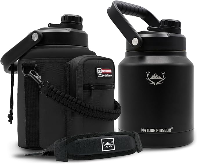 NATURE PIONEOR 84 oz Insulated Water Bottle - Double Vacuum Stainless Steel Water Jug with Holder/Carrier, Wide Mouth, Outdoor Sports, Hiking, Camping, Gym
