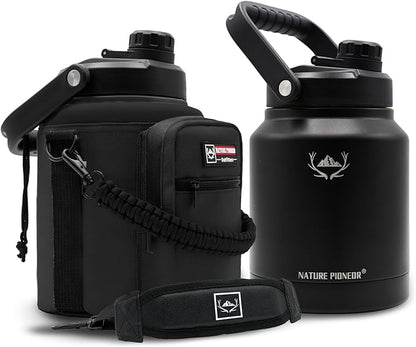 NATURE PIONEOR 84 oz Insulated Water Bottle - Double Vacuum Stainless Steel Water Jug with Holder/Carrier, Wide Mouth, Outdoor Sports, Hiking, Camping, Gym