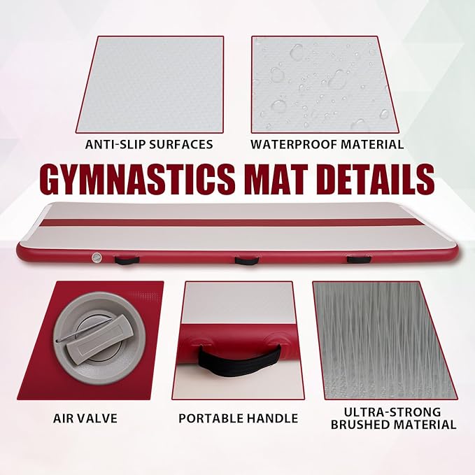 Tuxedo Sailor Inflatable Gymnastics Mat with Electric Pump, Storage Bag, Repair Kit–Air Mat for Home Training, Cheerleading, Yoga