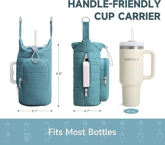 WOOMADA Water Bottle Holder Bag with Strap, 40/32 oz Crossbody Bag Gym Accessories, Sling Purses for Women(Green)
