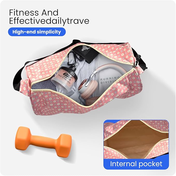 C&F BOGMOST Small Gym Bag for Women & Men,Small Lightweight Duffel Bag Carry On Bags Mini Duffel Travel Bag Waterproof Sports Bags for Workout/Sport/Trave,Pink Flowers