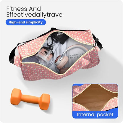 C&F BOGMOST Small Gym Bag for Women & Men,Small Lightweight Duffel Bag Carry On Bags Mini Duffel Travel Bag Waterproof Sports Bags for Workout/Sport/Trave,Pink Flowers