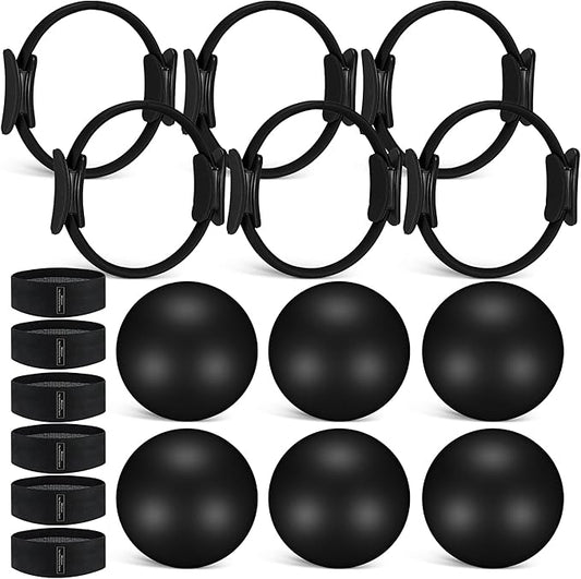 18 Pcs Pilates Ring and Ball Set with Resistance Bands Home Workout Pilates Equipment 11.8 Inch Magic Circle with Padded Handles, Mini Ball for Strength, Toning and Flexibility