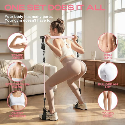 Pilates Bar Kit with Resistance Bands – Adjustable Home Gym Workout Equipment for Women & Men – Portable Pilates Equipment for Squats, Yoga & Full Body Toning