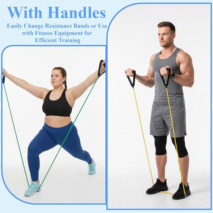 10 Pcs Exercise Resistance Bands with Handles, Exercise Stretch Bands, Physical Resistance Tube Workout Band with Door Anchor for Women Men Muscle Toning Strength Training Physical Therapy Work