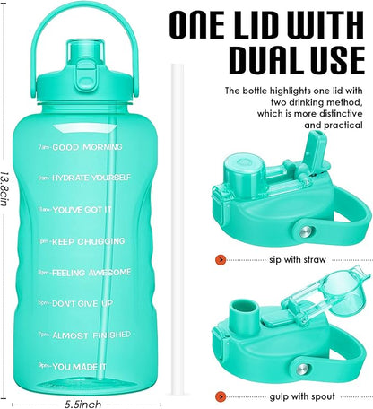 HydroPal 1 Gallon Water Bottles with Straw, 128 oz Water Bottle BPA Free Innovative 2-IN-1 Lid Gym Bottle with Times to Drink Motivational, Large for Sports Fitness Camping Water Jug （13.8X5.5 inch）