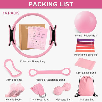 Home Pilates Essentials Kit for Women - Complete Set with 9" Yoga Ball, Figure 8 Resistance Band, Pilates Bands, Accessories, and Pilates Ring - Perfect for Beginners Home Workouts