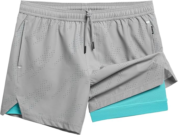 maamgic Mens Running Shorts with Compression Liner 5" Quick Dry Workout Shorts Anti-Chafe Gym Shorts 2 in 1 Athletic Shorts