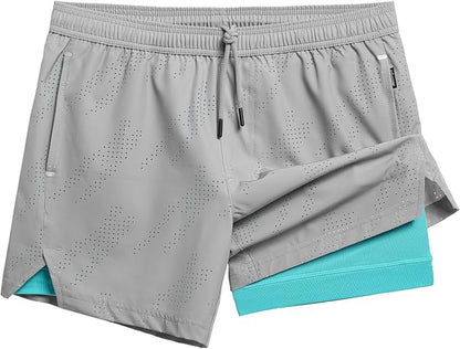 maamgic Mens Running Shorts with Compression Liner 5" Quick Dry Workout Shorts Anti-Chafe Gym Shorts 2 in 1 Athletic Shorts