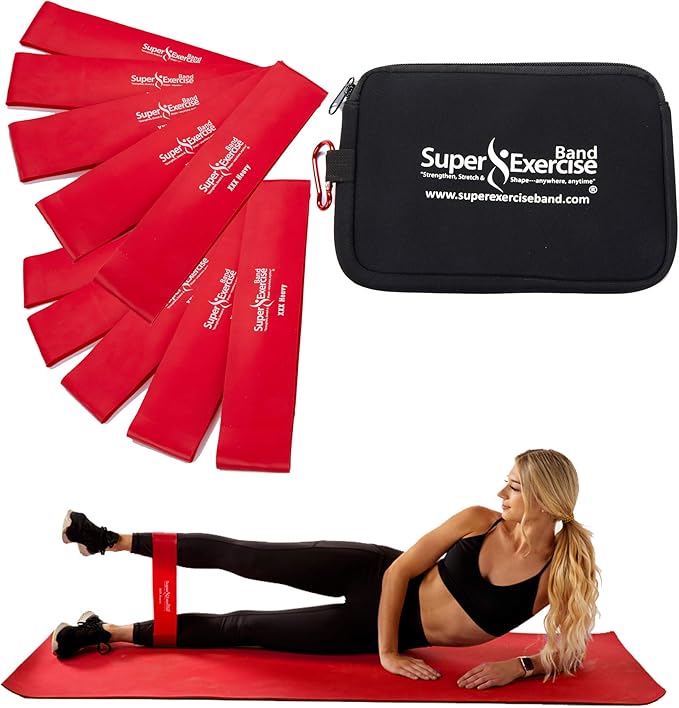 USA 14" x 3" Extra Long Latex Free Mini Loop Bands in 3, 5, 10 Pack Sets. 10 Strengths for Resistance Training, Stretching, Yoga, Toning. Plus an Exclusive iPhone App and E-Book.