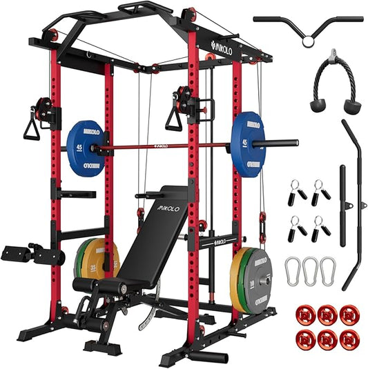 Mikolo K6 2.0 Power Cage, Power Rack with Cable Crossover System, 2000LBS Squat Rack with LAT Pull Down System, Functional Trainer with Aluminum Pulley System for Home Gym