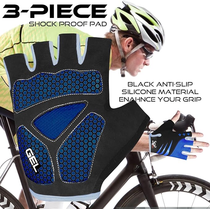 BEAST RAGE Half Finger Cycling Gloves for Men Women, Gel Padded Anti-Slip Shock Absorbing Weight Lifting Gym Gloves Cycle Mountain Bike Gloves for MTB, Biking, Hiking