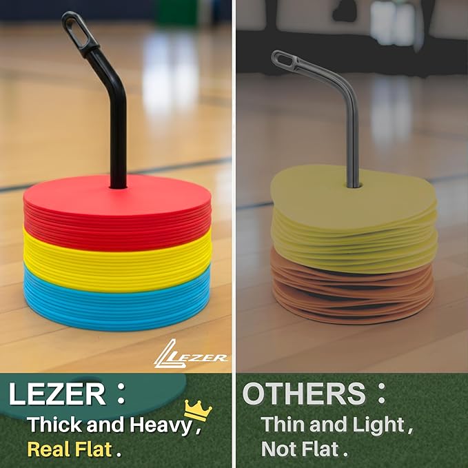 LEZER 6 Inch 8 Inch Flat Cones, Spot Markers, Soccer Cones, Field Court Markers, Sit Spots, Flat Discs, Soccer Training Equipment, Agility Practice, Football, Made in Taiwan