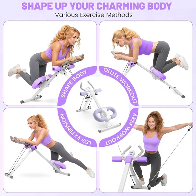 Ab Machine, Adjustable Ab Trainer Machine for Abs Workout at Home Gym, Abdominal Trainer for Stomach Workout, Foldable Abdominal Exercise Machine with Knee Protection and LCD Monitor