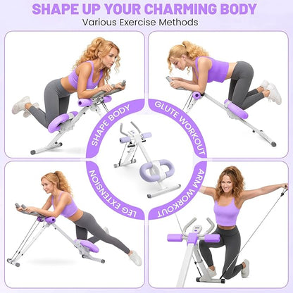 Ab Machine, Adjustable Ab Trainer Machine for Abs Workout at Home Gym, Abdominal Trainer for Stomach Workout, Foldable Abdominal Exercise Machine with Knee Protection and LCD Monitor