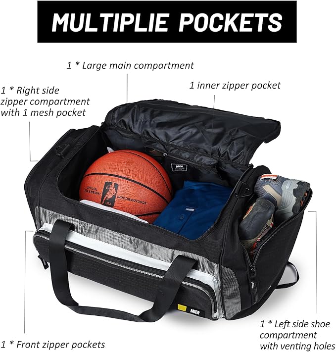 MIER Large Gym Bag for Men Sports Duffle Bag with Shoe Compartment 60L Lightweight Duffel Bags for Workout Fitness Travel, Blue