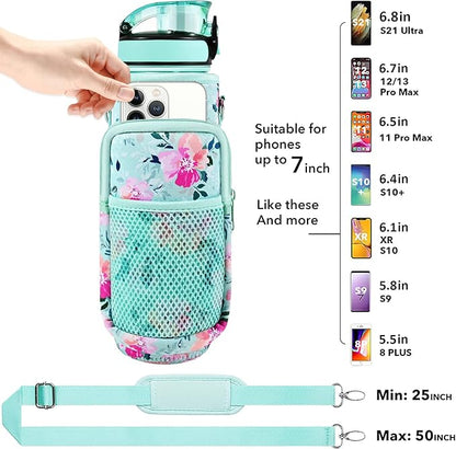 32 oz Water Bottles with Straw & Strap, Motivational Water Bottles with Times to Drink, BPA Free Reusable Sports Water Bottle with Sleeve Carrier for Hiking, Travel, Running or Fitness