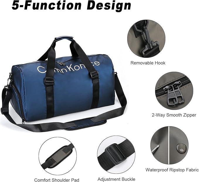 Gym Bag for Men Women Waterproof Duffle Bag with Shoes Compartment and Wet Pocket Multipurpose Sports Weekender Bags for Travel, Sports, Fitness and Workout,Blue