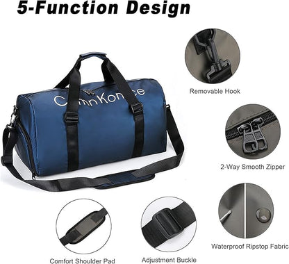 Gym Bag for Men Women Waterproof Duffle Bag with Shoes Compartment and Wet Pocket Multipurpose Sports Weekender Bags for Travel, Sports, Fitness and Workout,Blue