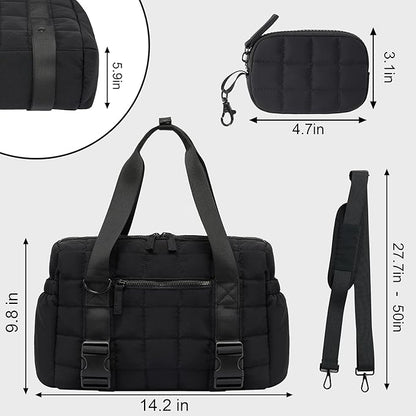 Small Gym Bag for Women, Puffy Sports Duffel Bag with Yoga Mat Holder, Gym Tote Bag with Wet Pocket & Coin Wallet, Carry on Bag for Workout Dance Pilates Ballet Swimming Travel