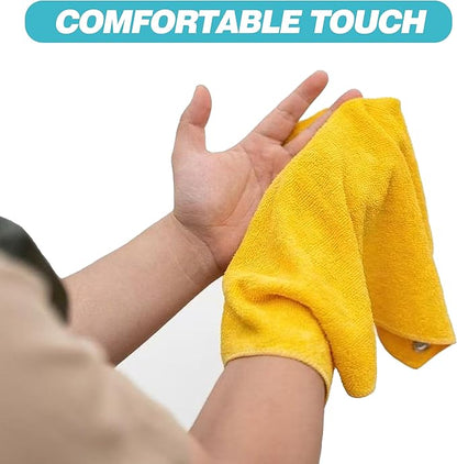 Microfiber Hiking Towels with Clip, Comfortable Cleaning of Sweat Skin or Hiking Accessories, 16” x 16”, Camping Towel (Yellow, Medium)