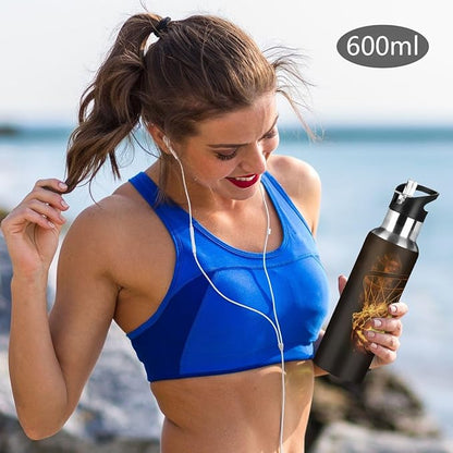 Flaming Basketball Net Water Bottle Vacuum Insulated Stainless Steel Mug Kids Water Bottle with Straw and Handle Keep Hot Cold Sport Bike Fit Travel Outdoor 20 oz