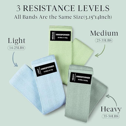 Wide Fabric Resistance Bands for Working Out, 3 Level Non-Slip Exercise Booty Bands for Women & Men Leg and Glutes with Hair Ties and Tape Measure - for Home Gym Workout, Yoga, Pilates