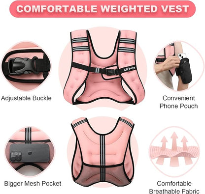 Weighted Vest Woman 5lb/8lb/10lb/12lb/15lb/20lb/25lb/30lb Weight Vest for Women Men, Rucking Vests with Reflective Stripe for Running Workout Walking Strength Training Weight Loss Fitness Weightlifting